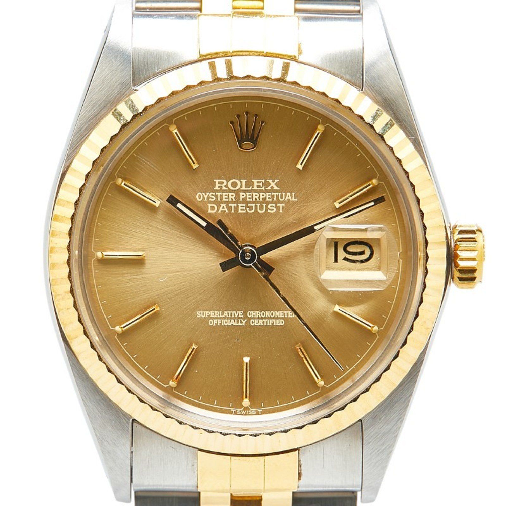 Rolex Datejust Watch 16013 Automatic Gold Dial Stainless Steel K18YG Yellow Men's ROLEX