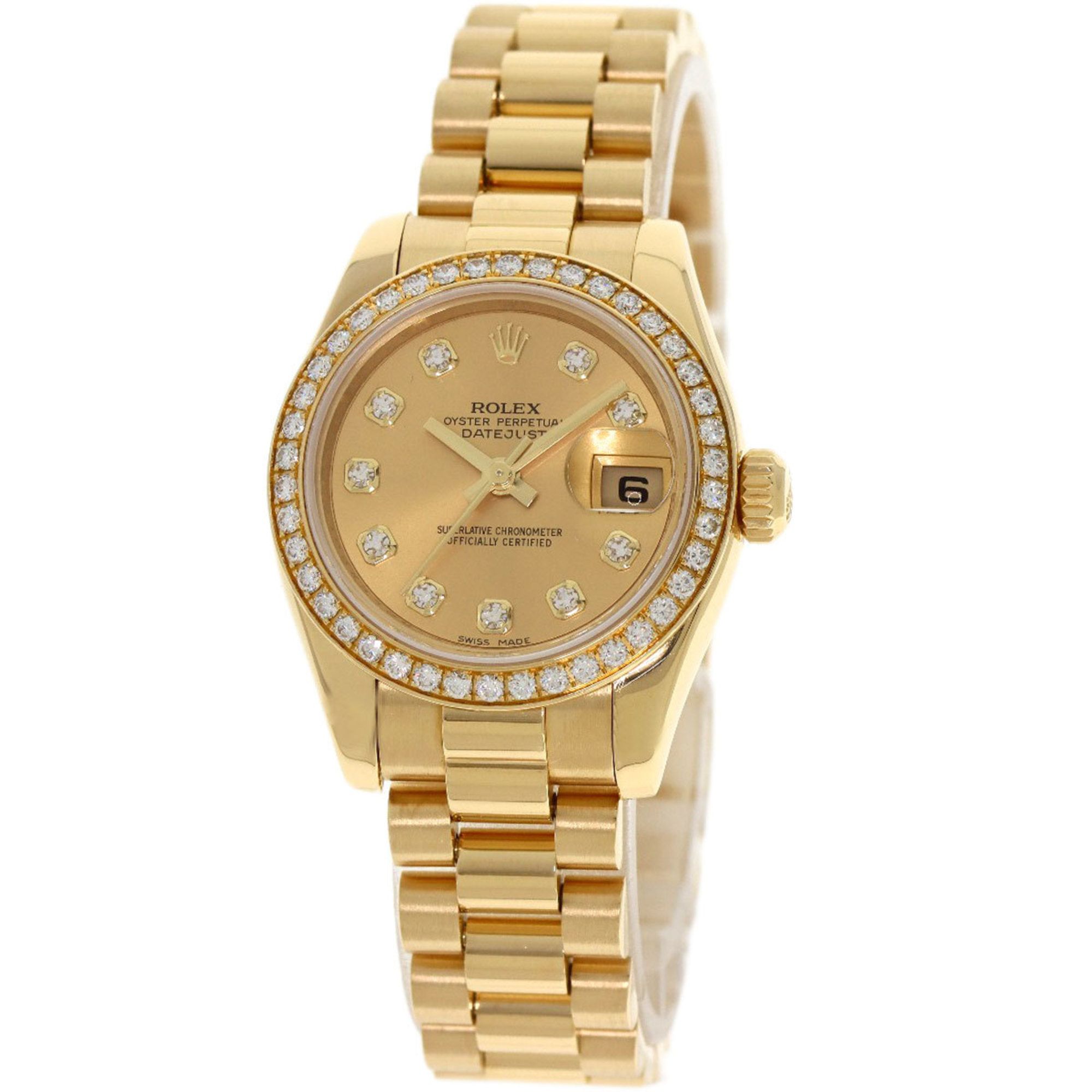 Rolex 179138G Datejust 10P Diamond Watch K18 Yellow Gold K18YG Ladies ROLEX