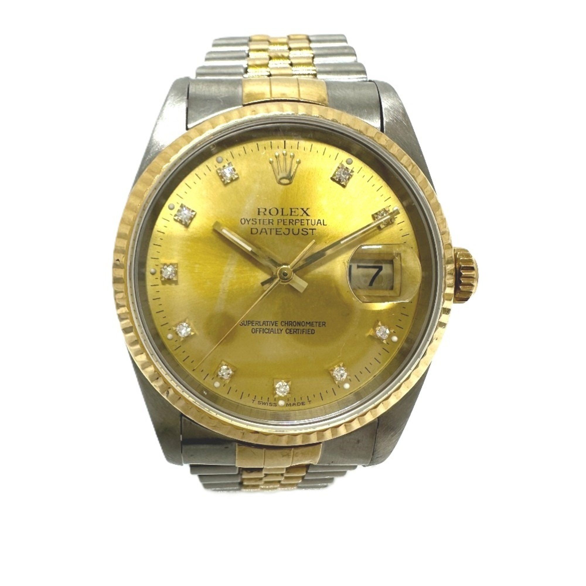 ROLEX Rolex 16233G Datejust 10P Diamond Automatic Watch SS YG Men's Silver