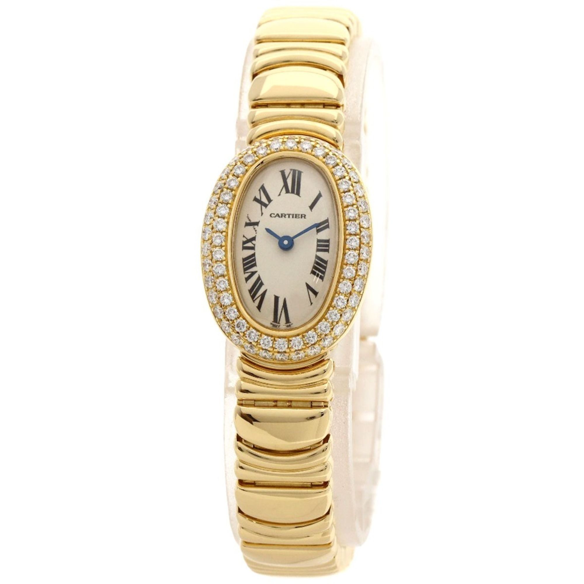 Cartier WB5094D8 Mini Baignoire Bezel Diamond Watch 18K Yellow Gold K18YG Ladies CARTIER