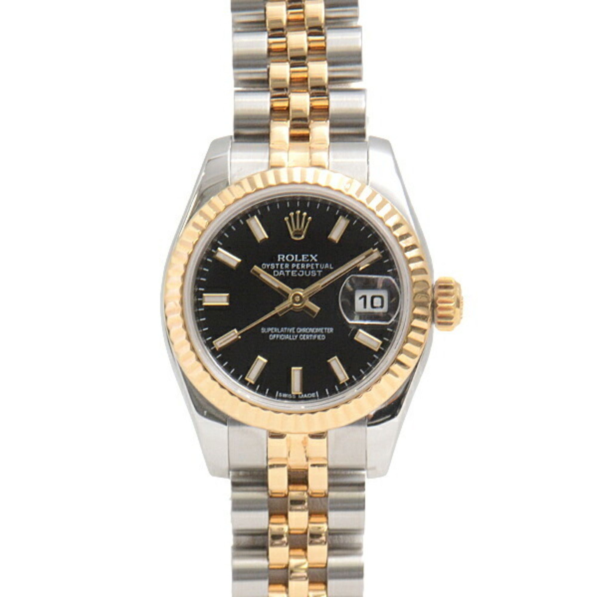 Rolex Watch Ladies Datejust Black Dial Random Automatic Stainless Steel Yellow Gold ROLEX 179173