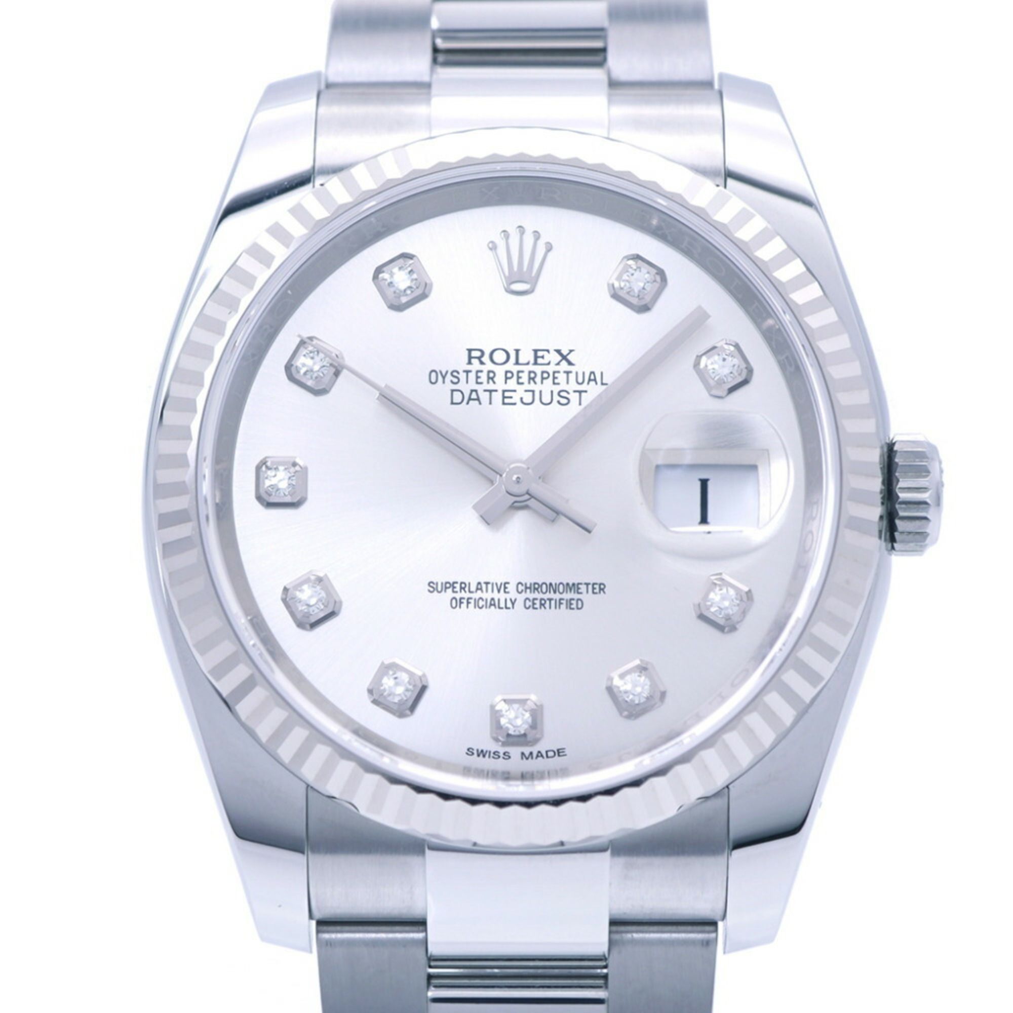 Rolex Datejust 10P Diamond 116234G Random WG/SS Wristwatch K18 White Gold Silver 1767ROLEX Men's