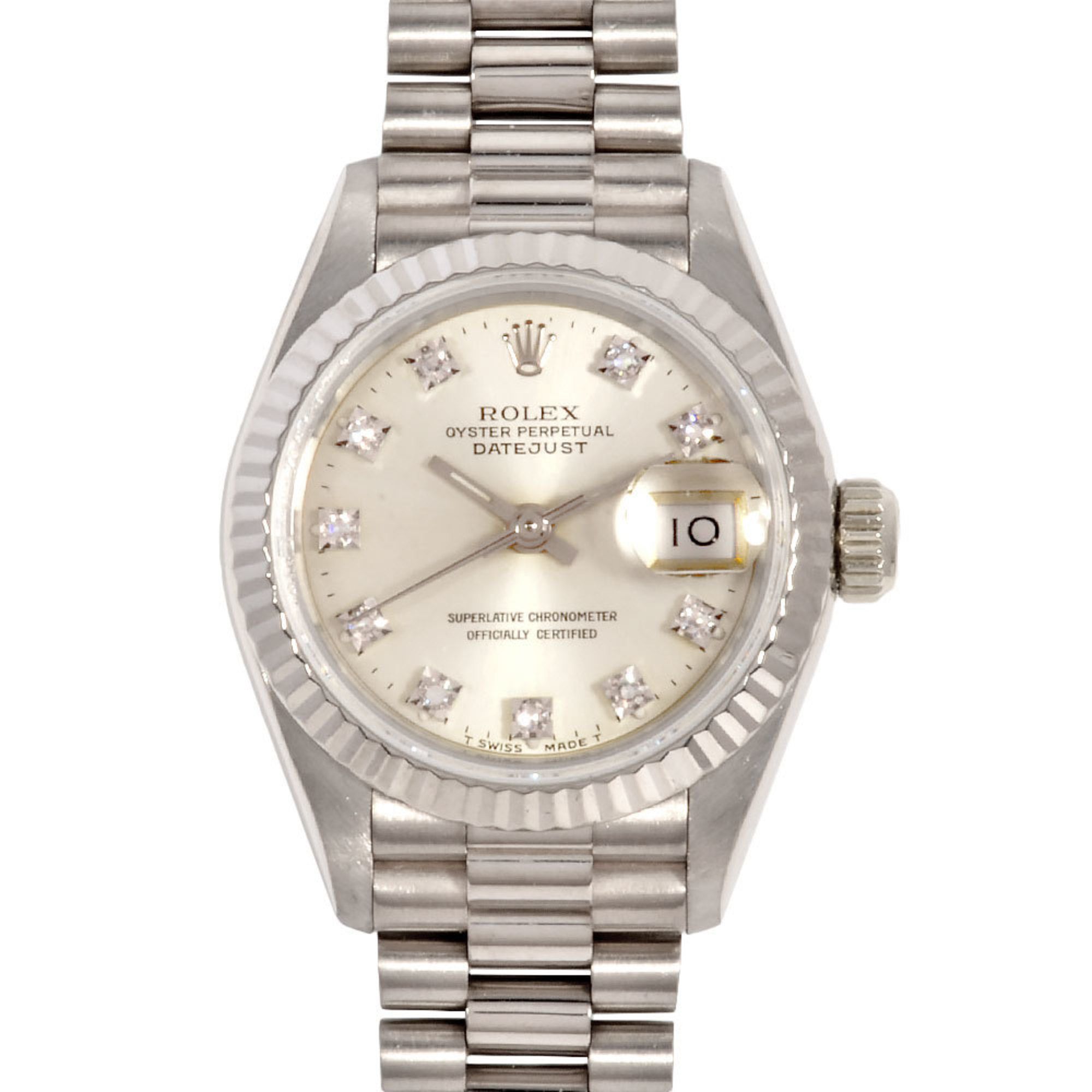 Rolex ROLEX 69179G Datejust S-series watch, automatic, silver dial, solid white gold, 76.9g, 10P, di
