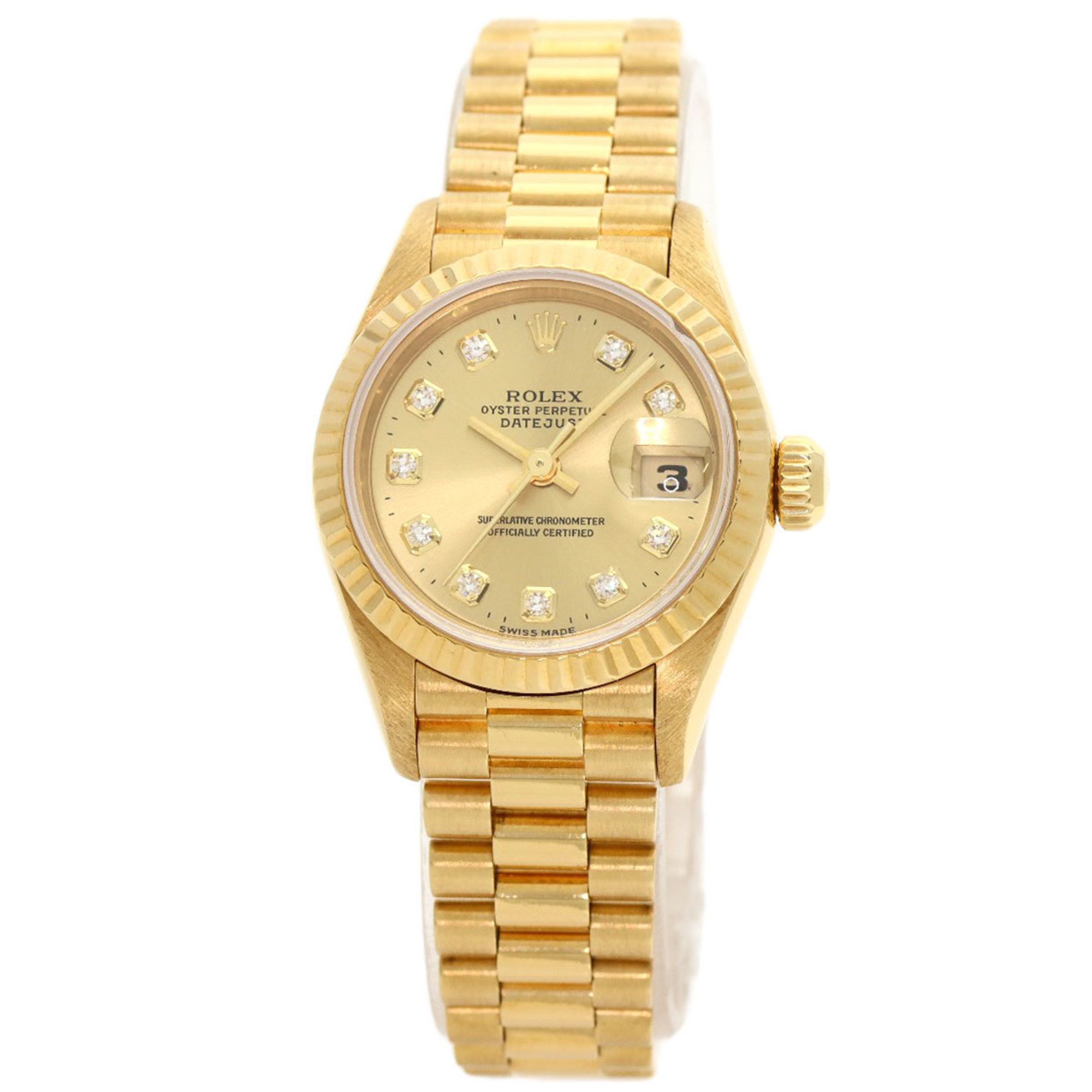 Rolex 69178G Datejust 10P Diamond Watch K18 Yellow Gold K18YG Ladies