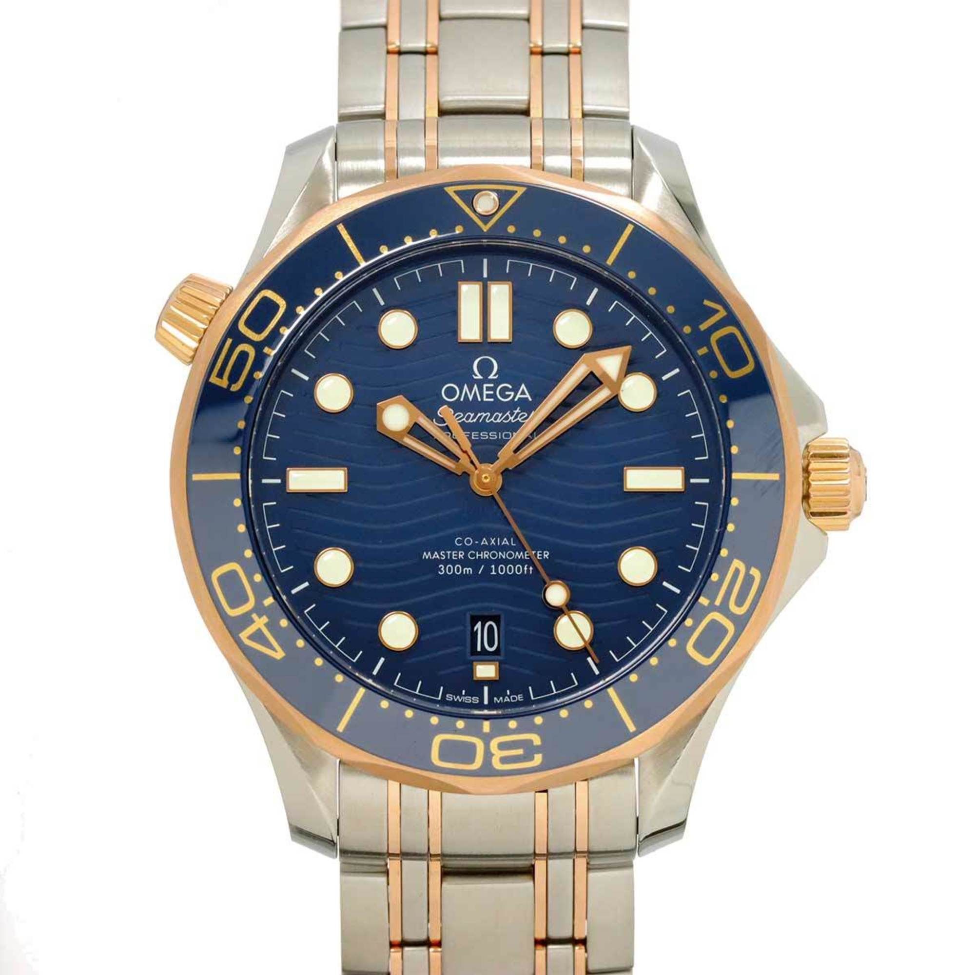 OMEGA Seamaster Diver 300m Co-Axial Two-tone 210 20 42 03 002 Date Men's Watch Blue 18K Pink Gold Au