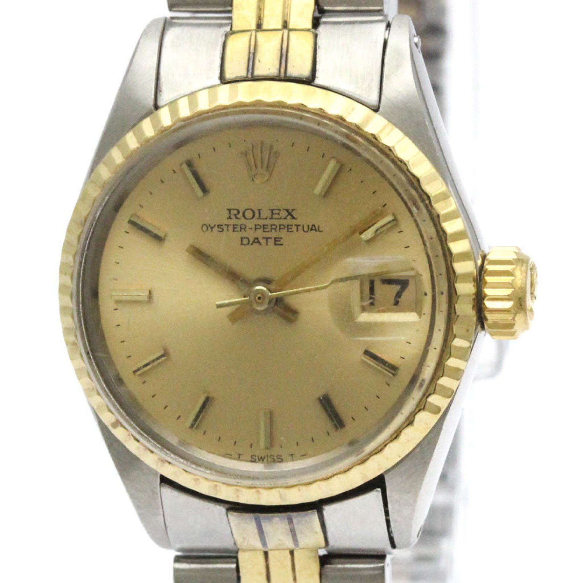 ROLEX Oyster Perpetual Date 6517 18K Gold Steel Ladies Watch Vintage