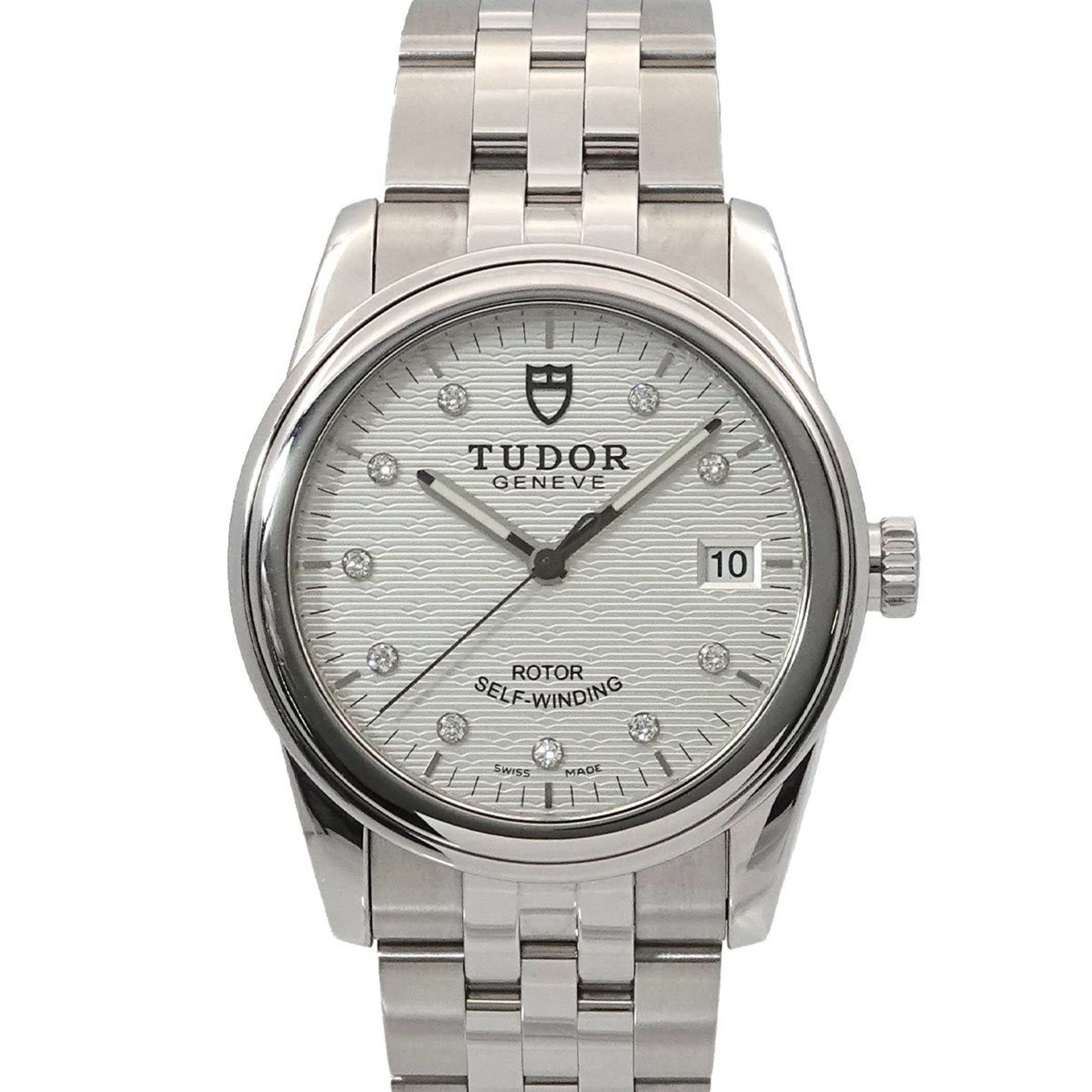 Tudor Glamour Date 55000 Men's Watch with 10 Diamonds, Date, Silver, Automatic