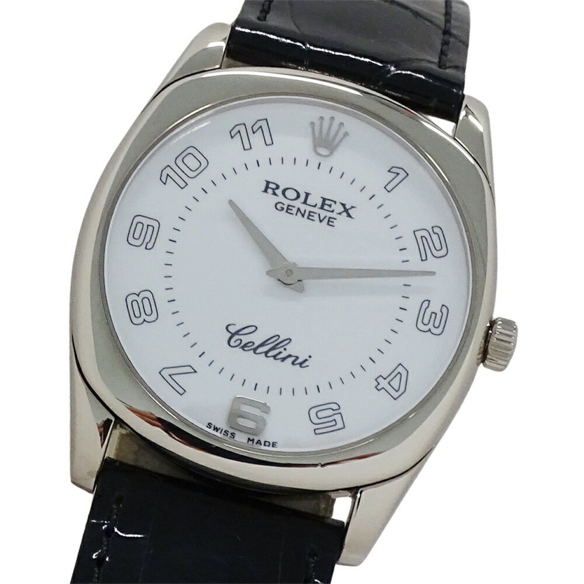 Rolex Cellini Danaos 4233/9 K-serial Men's Watch, Manual Wind, 750WG White Gold, Leather Finish, Pol