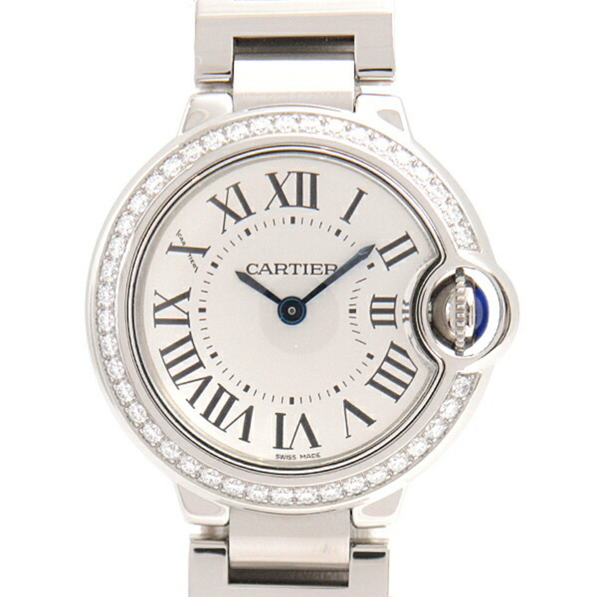 Cartier Women's Watch Ballon Bleu SM Diamond Bezel Battery Operated Silver Dial Stainless Steel SS W
