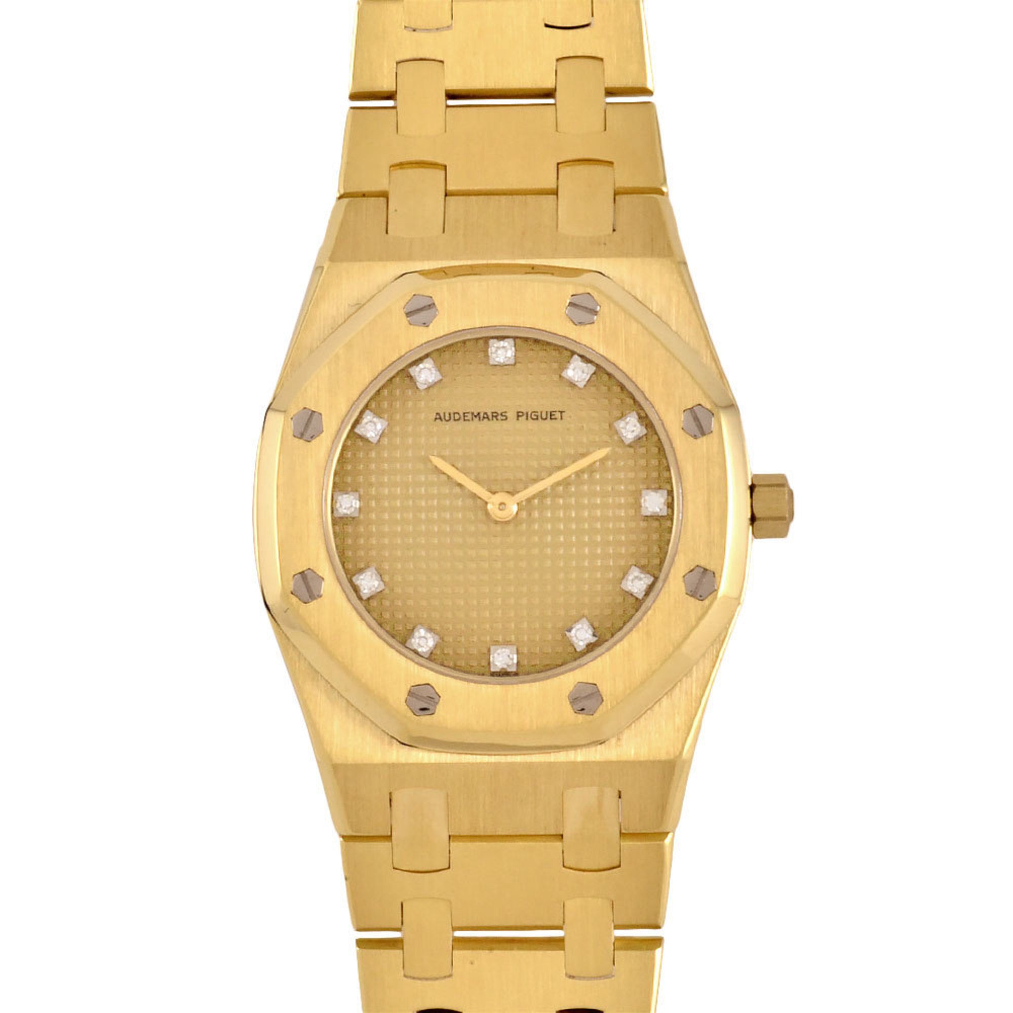 Audemars Piguet Royal Oak 27mm Watch Quartz Gold Dial K18YG Yellow Solid 101.4g 12P Diamond Index La