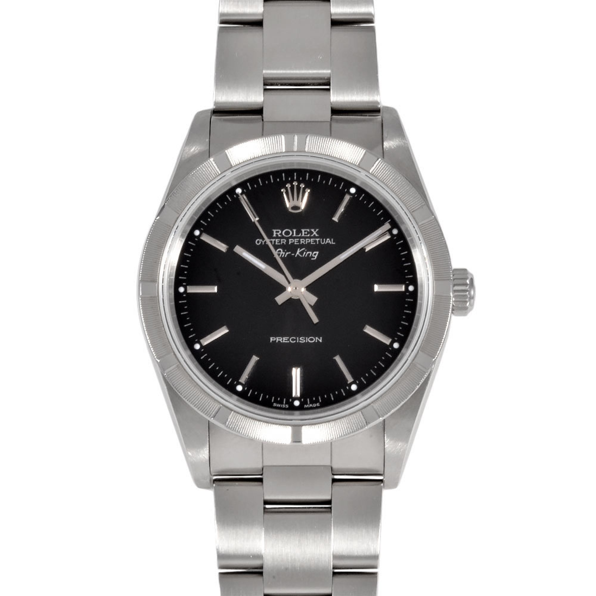 Rolex ROLEX 14010M Air King K Series Automatic Watch Black Dial SS Engine Turned Bezel Men's