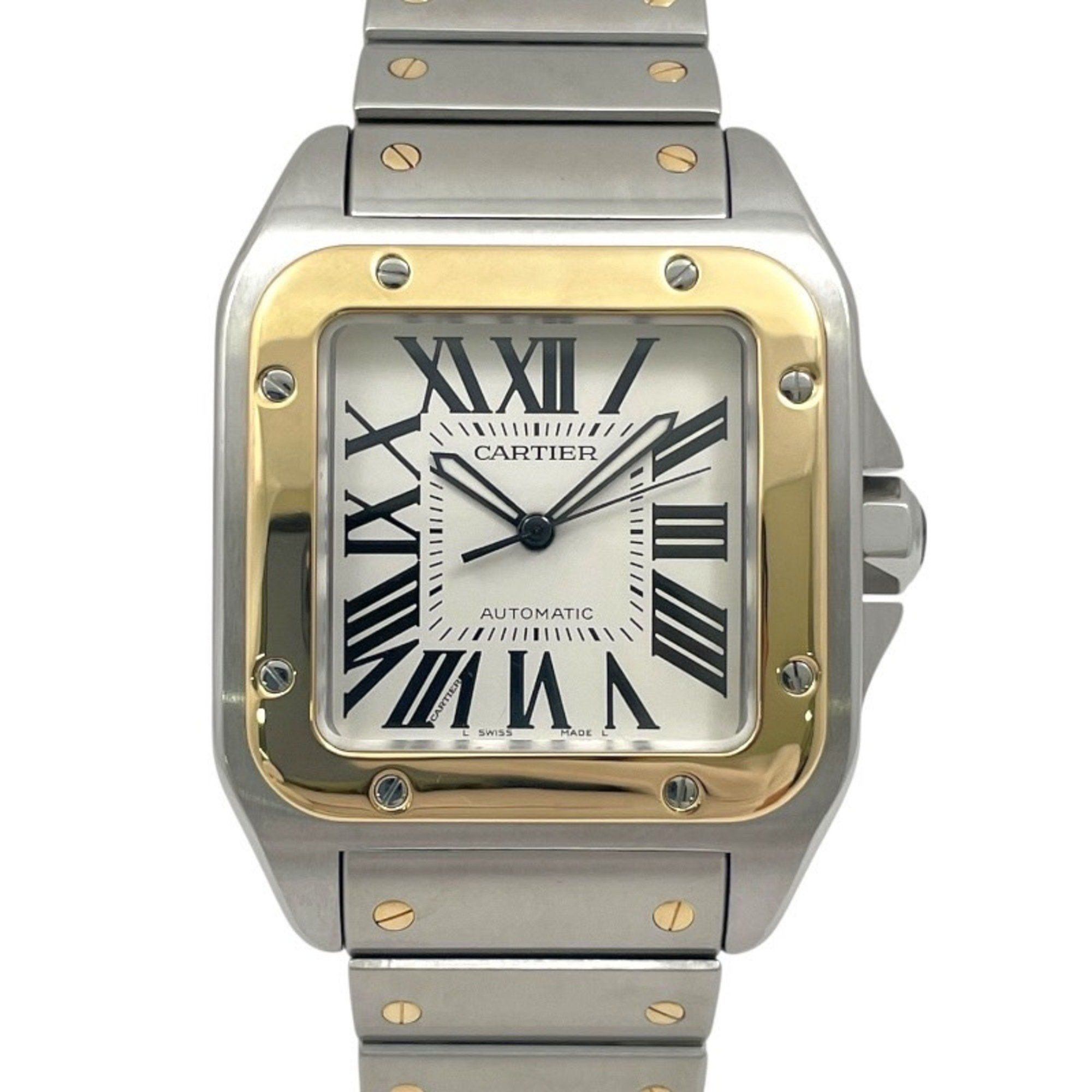 CARTIER Santos 100 LM W200728G Men's Automatic Watch, Stainless Steel, Yellow Gold, Overhauled