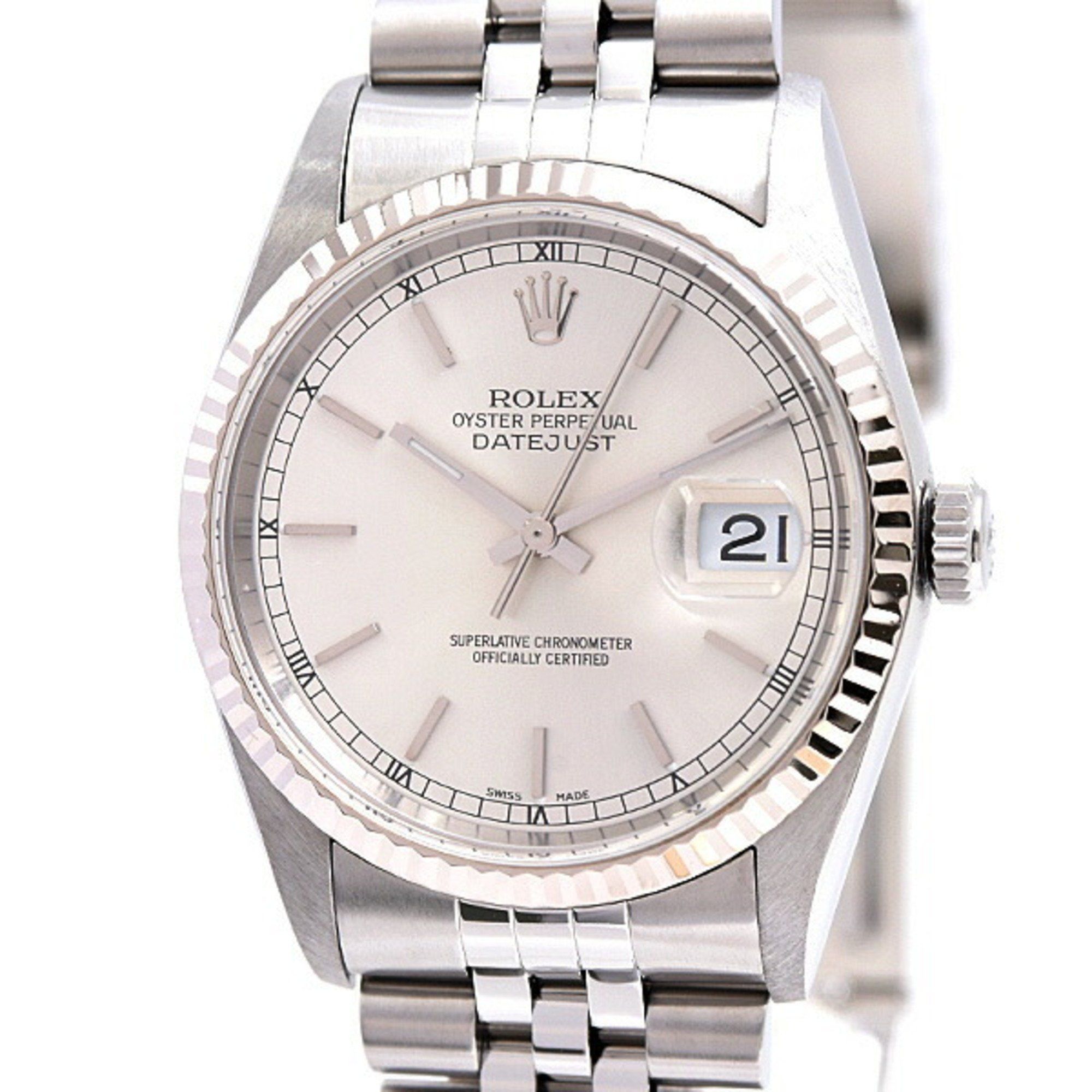 Rolex Watch Men's Datejust Automatic Y-Serial Silver Dial SS x WG ROLEX 16234