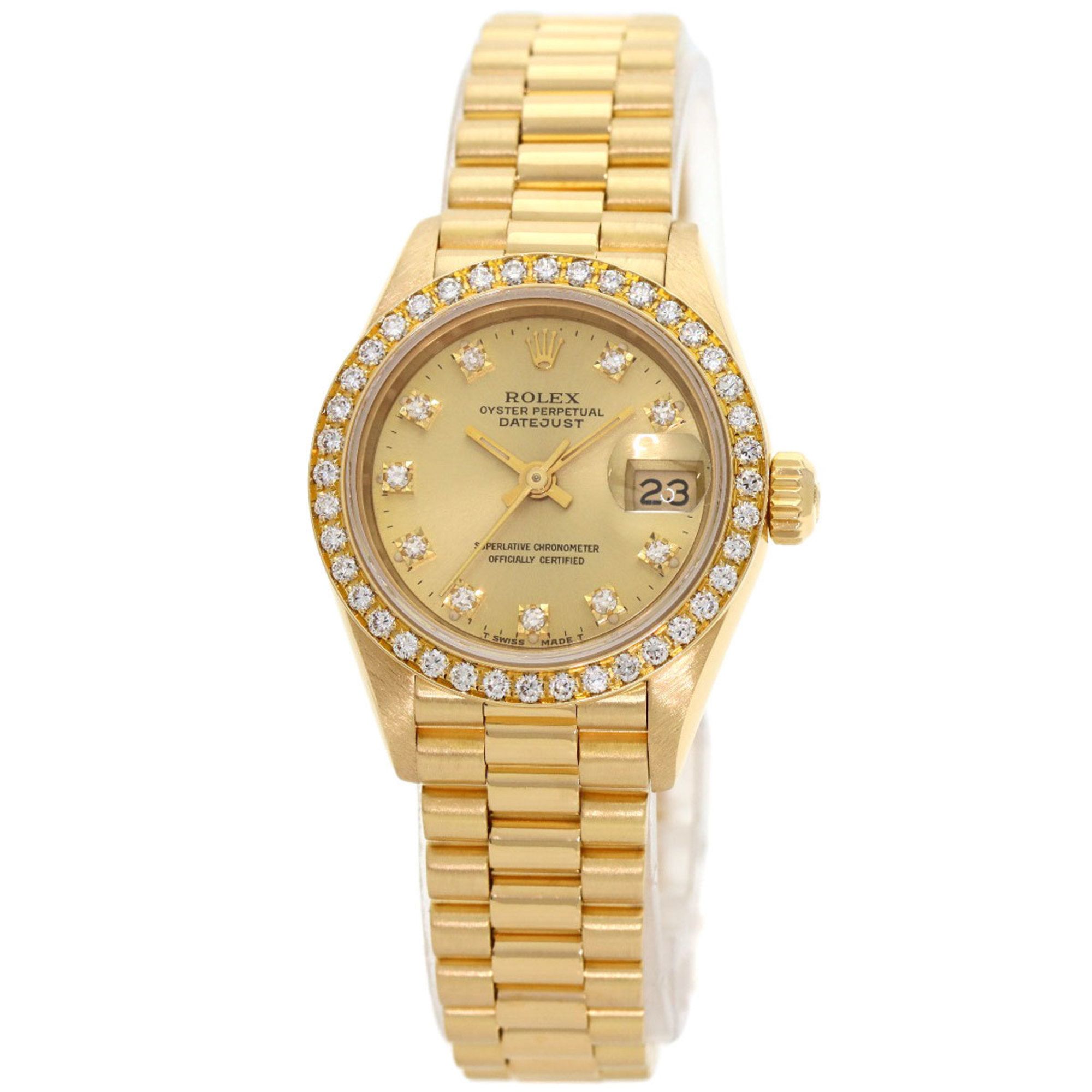 Rolex 69138G Datejust 10P Bezel Diamond Watch K18 Yellow Gold K18YG Ladies ROLEX