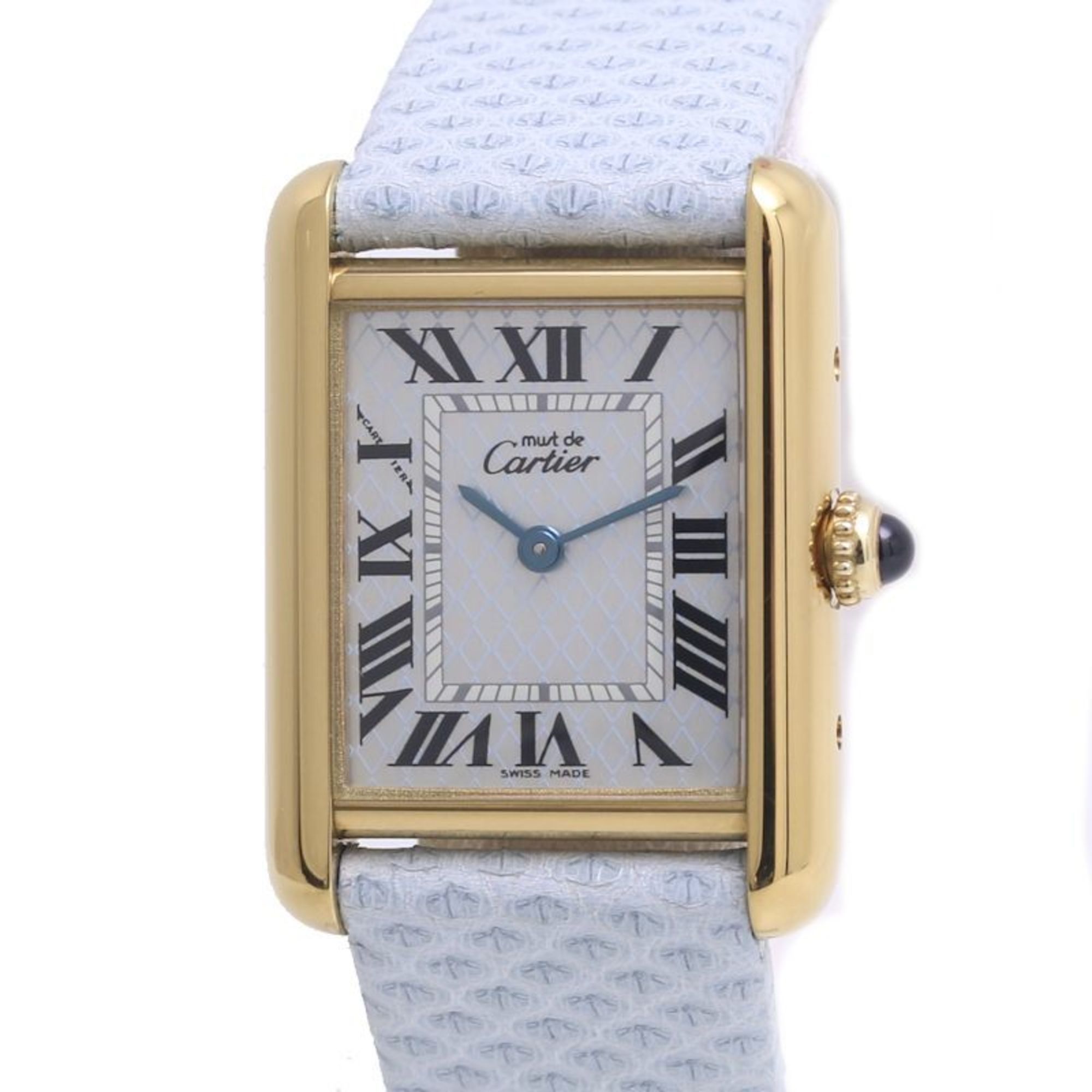 CARTIER Must Tank SM Aquarino W1018587 Limited Edition Silver 925 x Cowhide Leather Ladies 39967 Wat