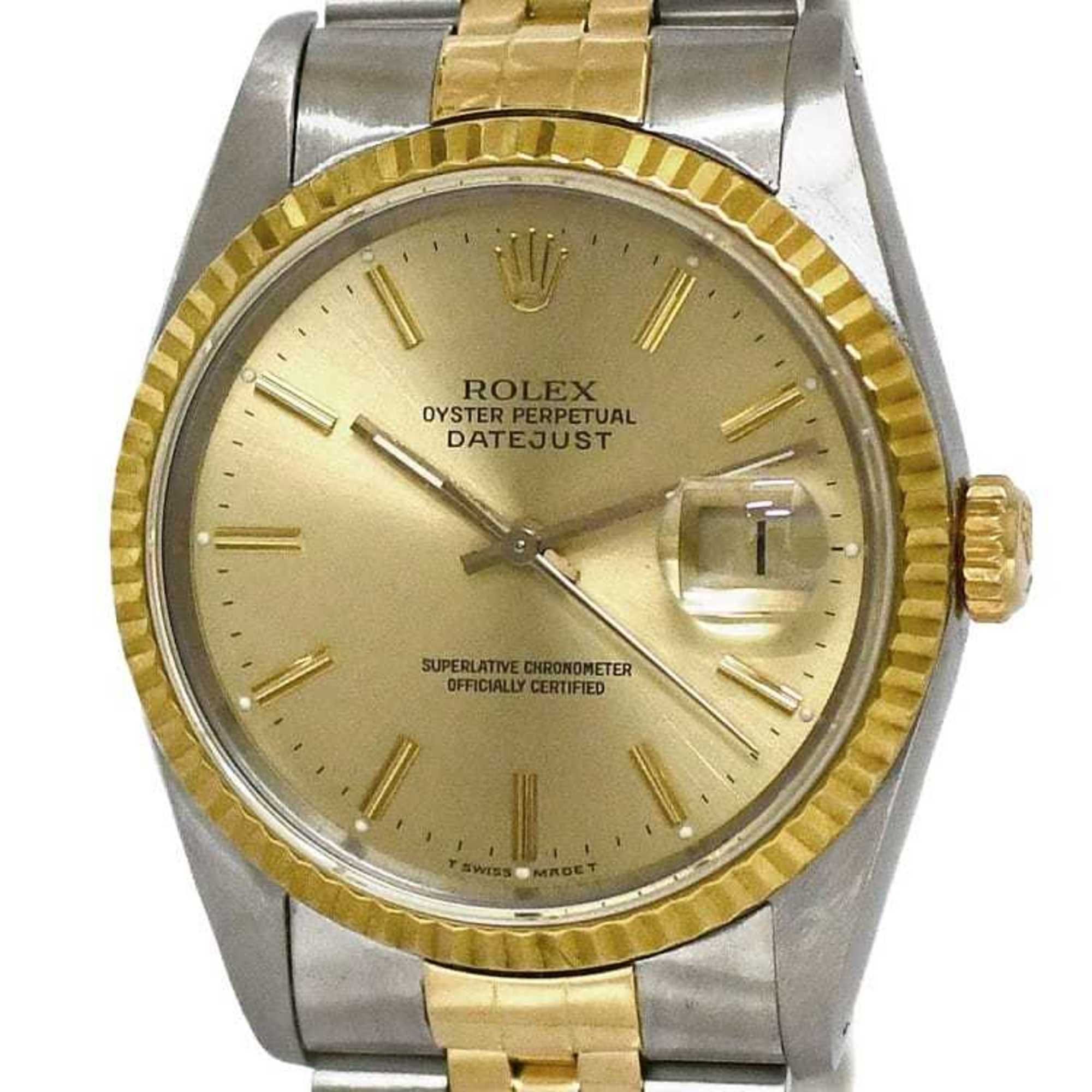 Rolex Watch Datejust f-22250 Combi 16233 Overhauled Polished SS 750 Automatic L-number Men's Gold Di