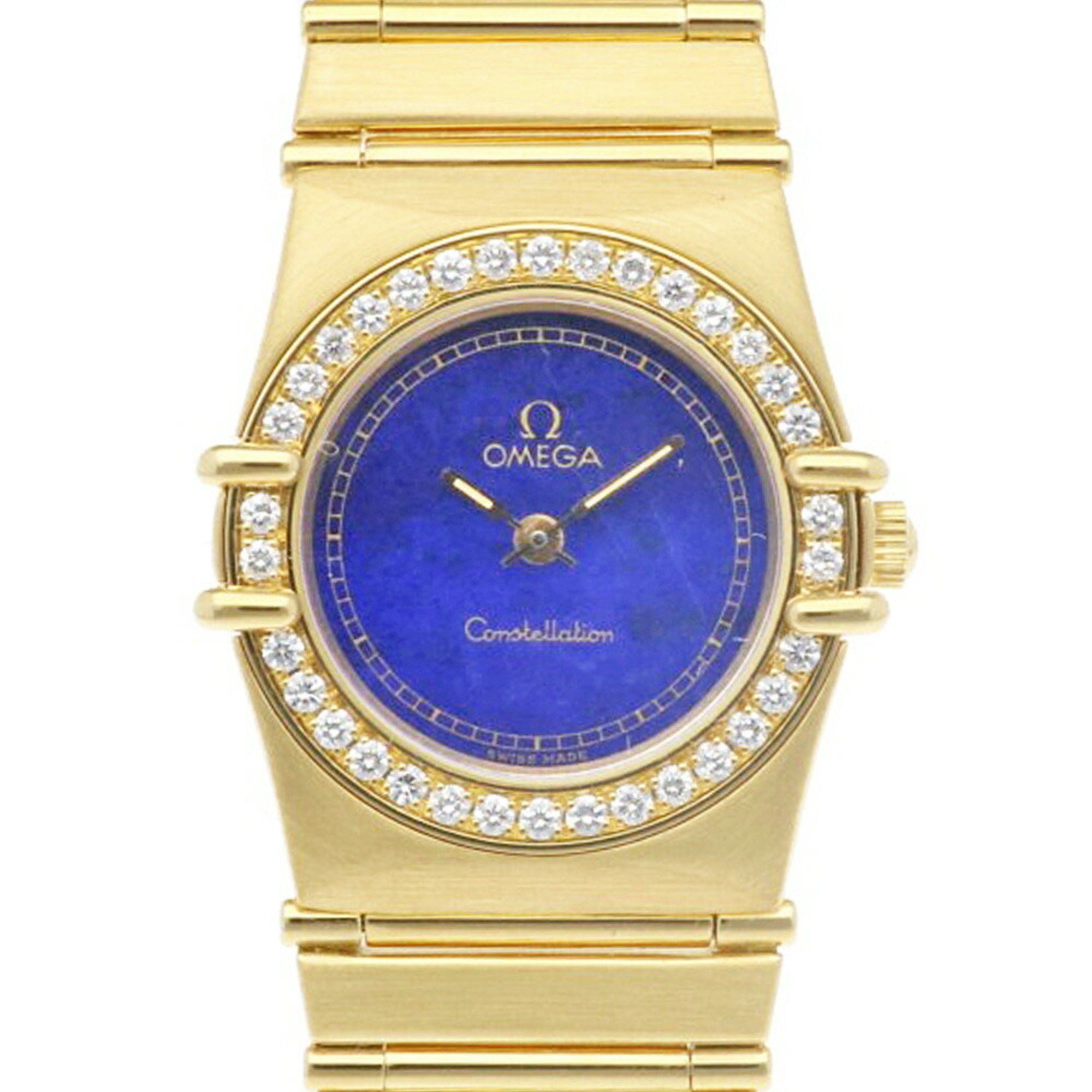OMEGA Constellation Watch 18K Quartz Ladies Lapis Lazuli Diamond Bezel