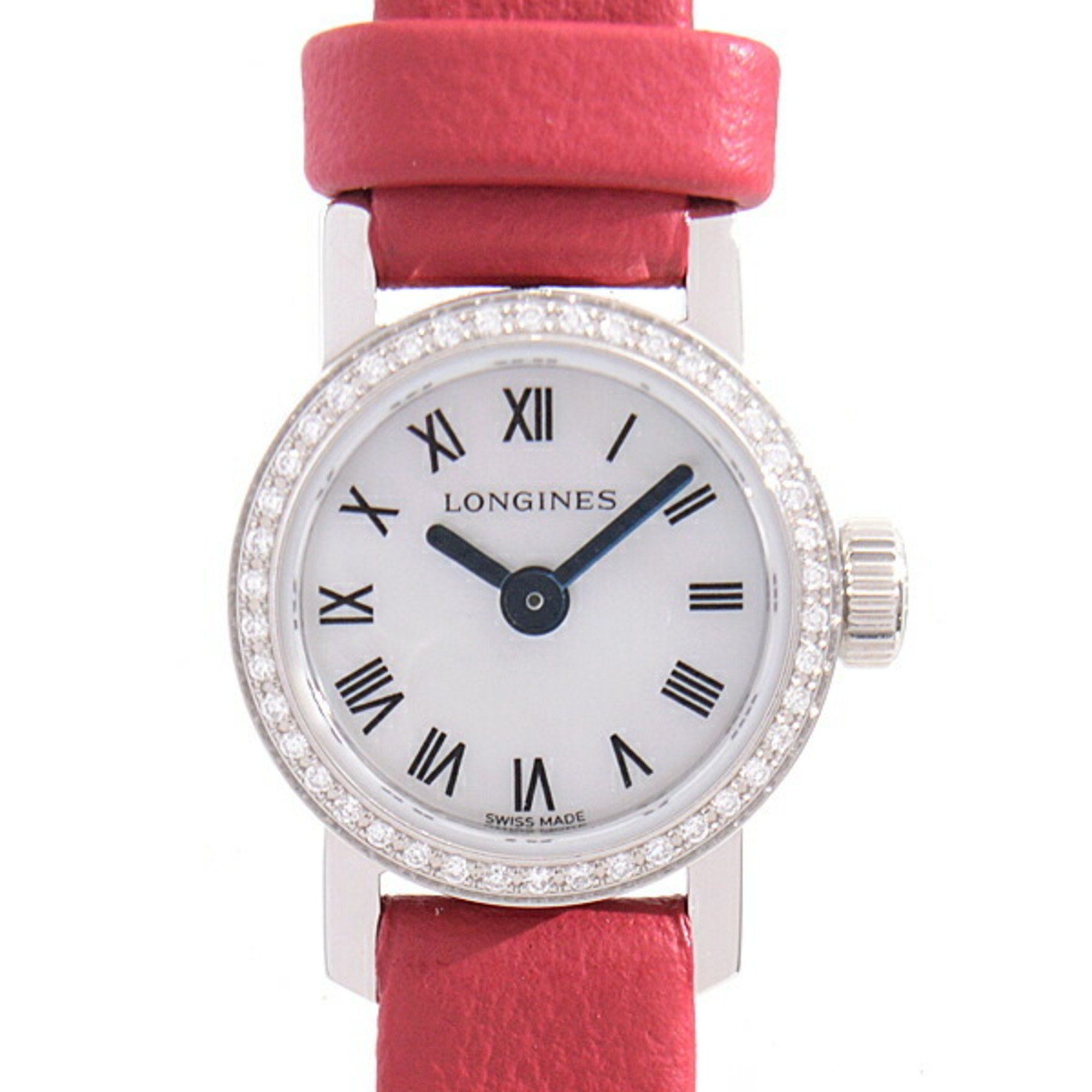 Longines Watch for Women, Mini, Diamond Bezel, Battery Operated, White Shell Dial, Stainless Steel,