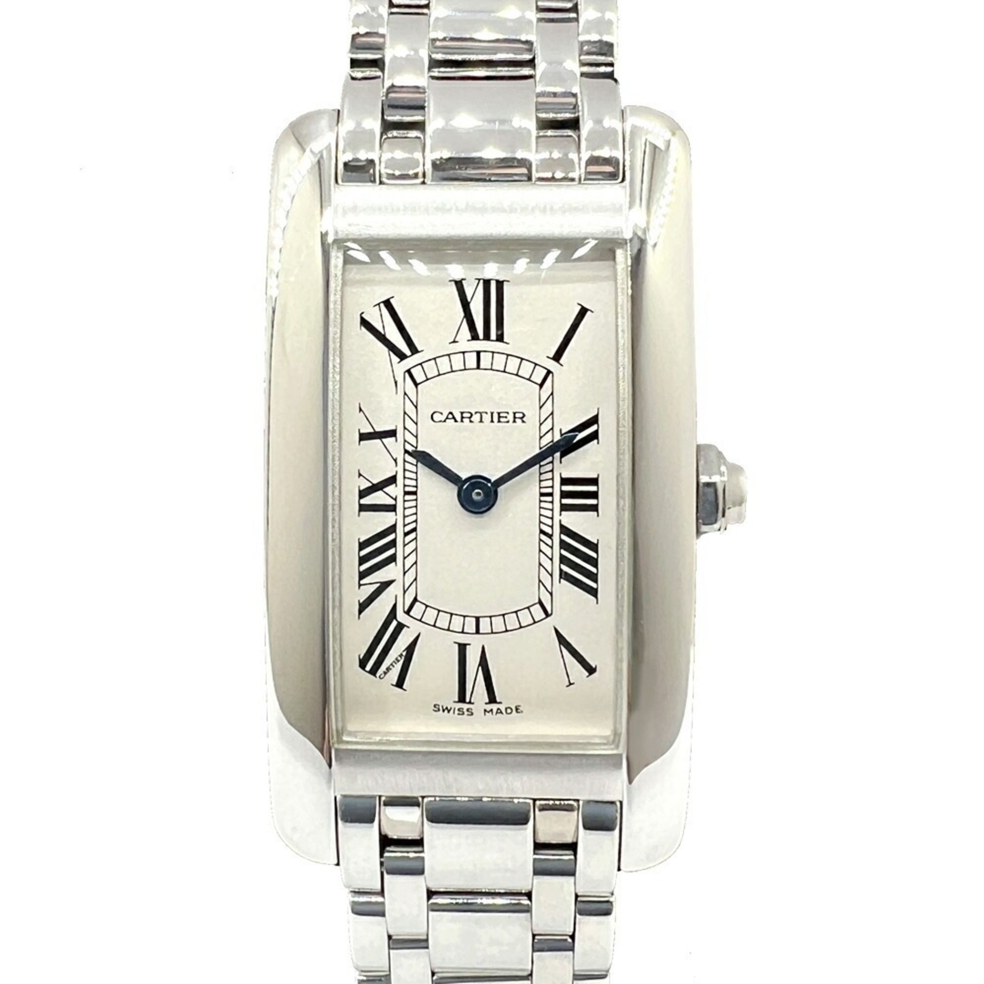 Cartier Tank Americaine SM W260119L1 K18WG White Dial Quartz Wristwatch Rectangular Watch Battery Op
