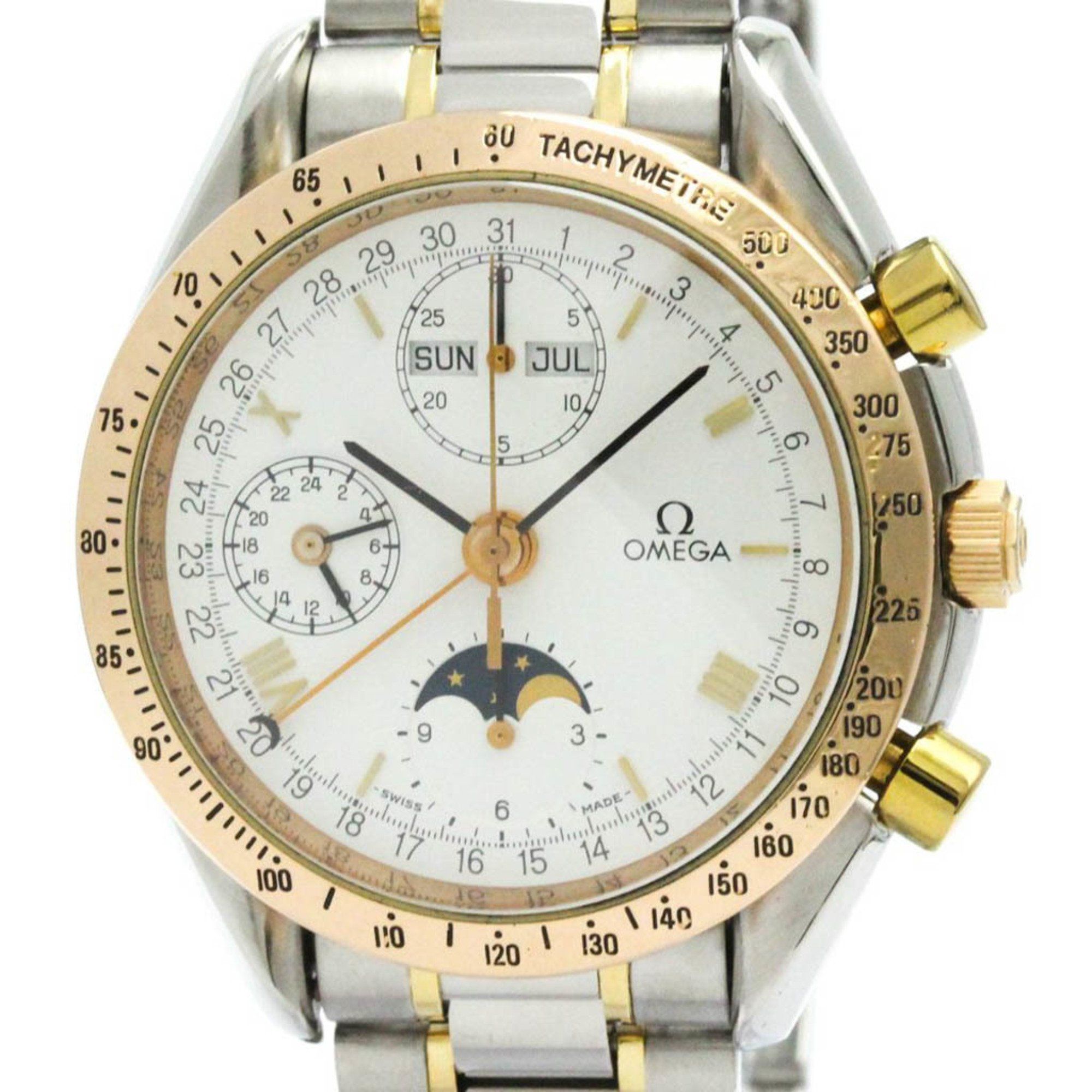 Polished OMEGA Speedmaster Triple Date Moonphase 18K Gold Watch 3336.20