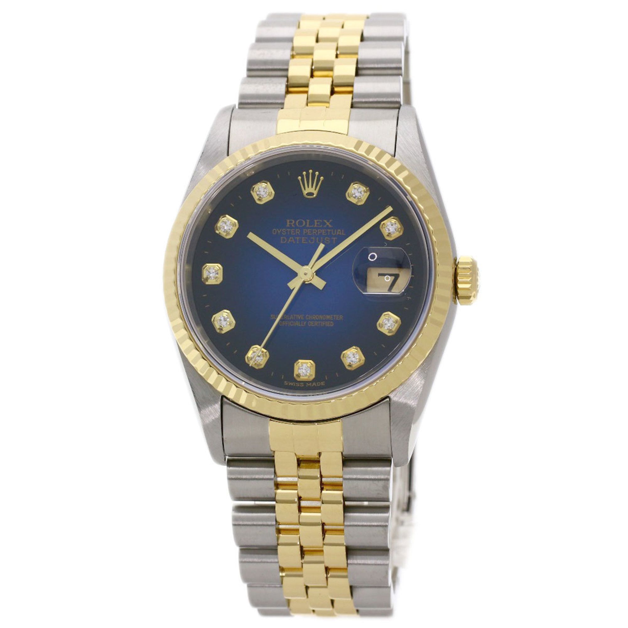Rolex 16233G Datejust 10P Diamond Blue Gradient Watch Stainless Steel SSxK18YG K18YG Men's ROLEX