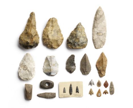  A collection of Palaeolithic and Neolithic axes and flint tools Lower Palaeolithic-Neolithic, circa 2000 B.C. and earlierInc
