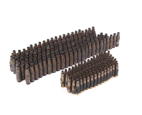 Two vintage bullet belts. Constructed of spent/inert brass cartridges, 122cm & 254cm 