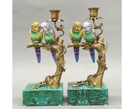 A pair of continental porcelain and bronze candelabra, H. 30cm.