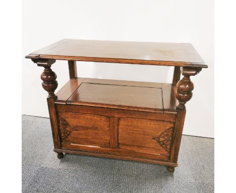 A vintage oak monk's bench, 92 x 75 x 48cm.