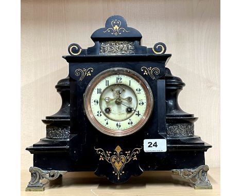 A 19thC French slate mantel clock, H. 30cm.