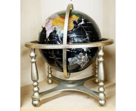 A large stone mosaic inlaid globe, H. 48cm.