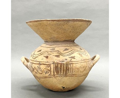 Antiquities interest. A terracotta funnel krater decorated in brown pigment with gallery receipt, H. 28cm. N. Forbes collecti