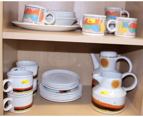 A Midwinter Stonehenge "Day" teaset for four, a Midwinter part combination service and a Midwinter "Banjo" pattern plate