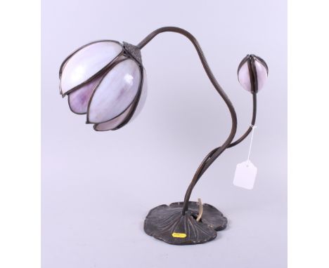 A Tiffany style two-light table lamp, 15" high