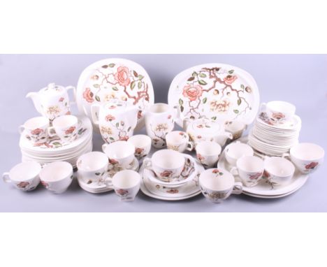 A Midwinter "Ming Tree" pattern combination service, sixty-five pieces approx, and two "Shalimar" platters, all designed by J