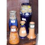 A Royal Lambeth conical jug with bucolic decoration, 6" high, a Royal Doulton stoneware vase with