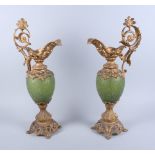 A pair of late 19th century green glass and gilt metal "Ewers", 20" long