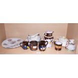 A New Hall porcelain bowl, a similar jug, three 19th century English porcelain plates with floral