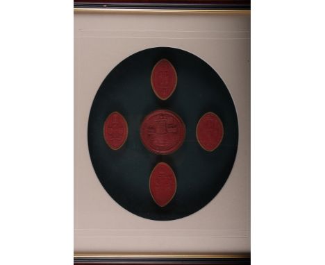 A set of four&nbsp; wax seals, a Speed map of Leinster and a rowing print of Putney