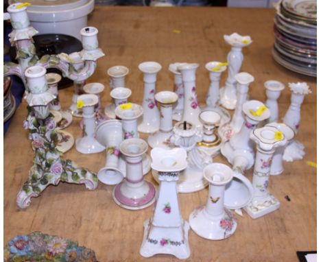 A Continental porcelain five-branch candelabrum with encrusted floral decoration, together with a large collection of ceramic