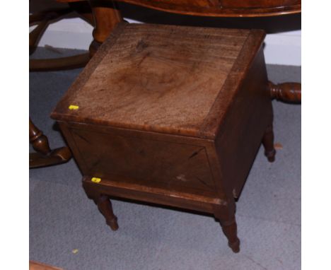 A late 19th century mahogany step commode, now a work box, on turned supports, 18" wide, and a bevelled edge wall mirror, pla
