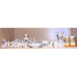 Three Royal Doulton Dickens Ware miniature vases, tallest 4" high, and a collection of crested