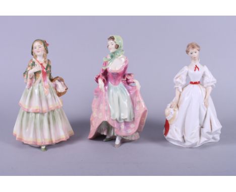 Two Royal Doulton figures, "Clemency" HN1654 and “Suzette" HN1487, and a Royal Worcester figure, "Morning Walk"Conditon: clem