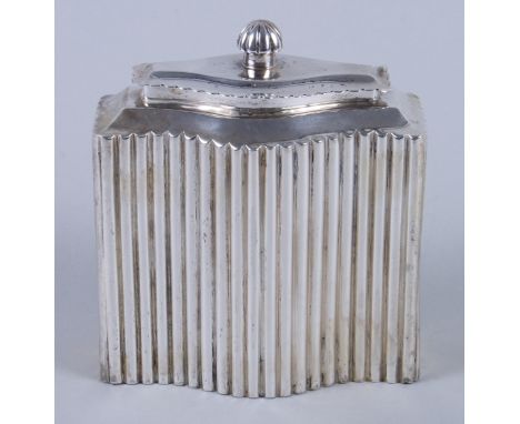 An early 20th century WMF silver plated serpentine rectangular ribbed tea caddy and cover, 5 1/2" high