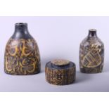A 1960s Royal Copenhagen Baca bottle neck vase with yellow and black decoration, 8 1/2" high,