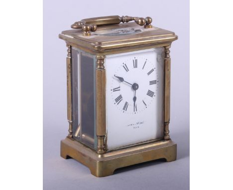 A Mappin &amp; Webb brass cased carriage clock with enamel dial, 4 1/4" high