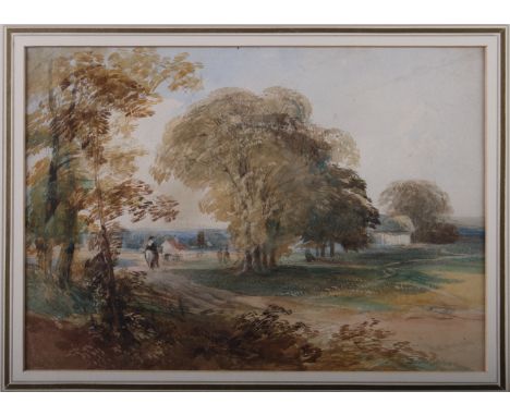 Thomas Coleman Dibdin, 1843: watercolours, landscape sketch, 6 3/4" x 9 1/2", in gilt frame