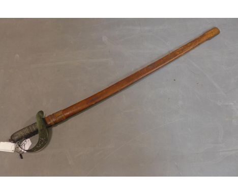 A Cavalry sword with leather scabbard, L 100cm