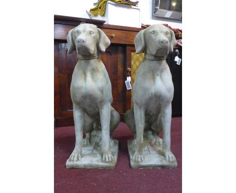 Two reconstituted stone hunting dogs, H.72cm 