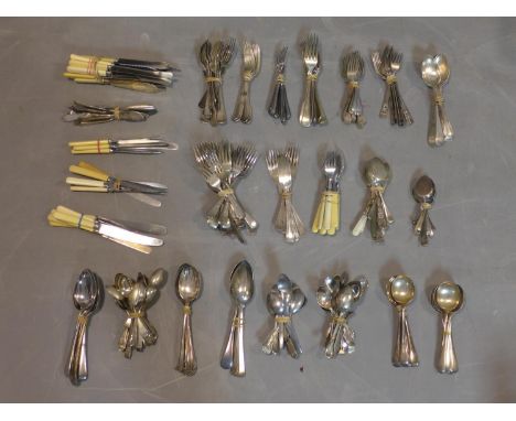 A collection of miscellaneous silver plated and steel, including mother of pearl and bone handled, cutlery 